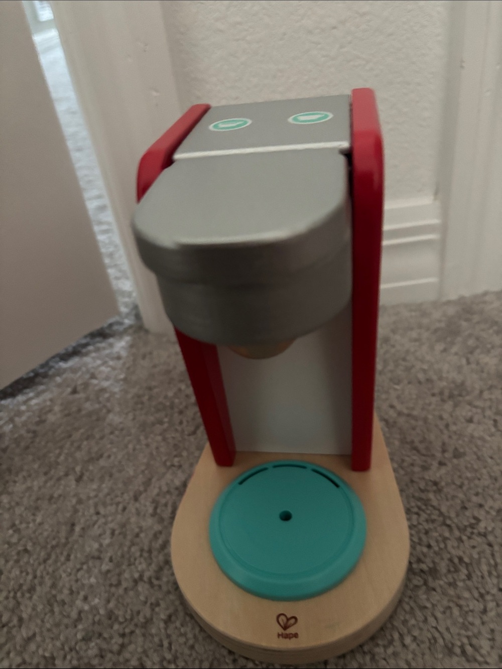 Hape Kids Wooden Play Coffee Maker - Red, Silver, Teal
